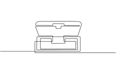 Treasure chest in continuous one line art style. Simple vector illustration, Open empty treasure chest one line continuous. Line art chest. Vector illustration, Treasure chest one line continuous.