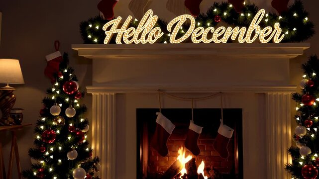 Cozy "Hello December" Holiday Mantel Display