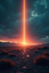 Obraz premium Piercing light cutting across a lonely landscape, striking a form , alone, nature, landmark