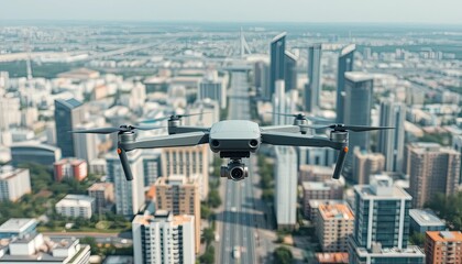Obraz premium Drone Flying Over Modern City Aerial View