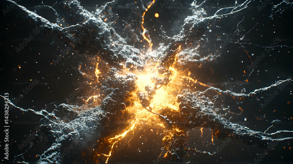 Poster an abstract depiction of a cosmic event with fiery core and intricate tendrils. perfect for sci-fi a