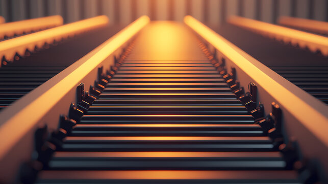 Close-up view of illuminated railway tracks at sunset, with warm golden light creating a dramatic perspective.