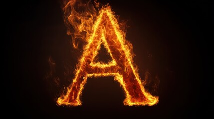 Fiery letter A, burning alphabet, dark background, graphic design element