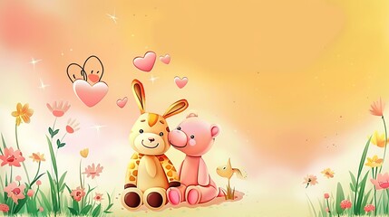 Cartoon Animal Love Heart Children's Toy Background: A Whimsical World of Playful Affection