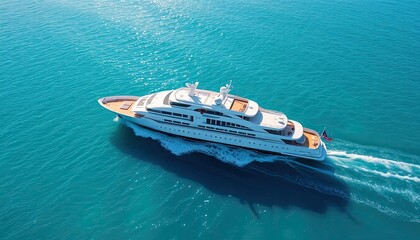 Fototapeta premium Luxury White Yacht Sailing on Turquoise Ocean