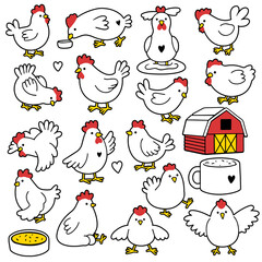 Cute chicken clipart, farm chicken collection, funny hen illustrations, farm animal vector, rooster doodle art, country farm animals