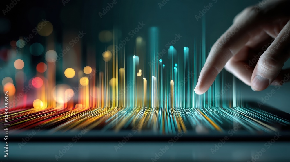 Leinwandbilder person analyzing growth chart on digital tablet in a dynamic workspace with motion blur background