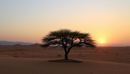 Obraz premium Solitary Desert Tree at Sunset
