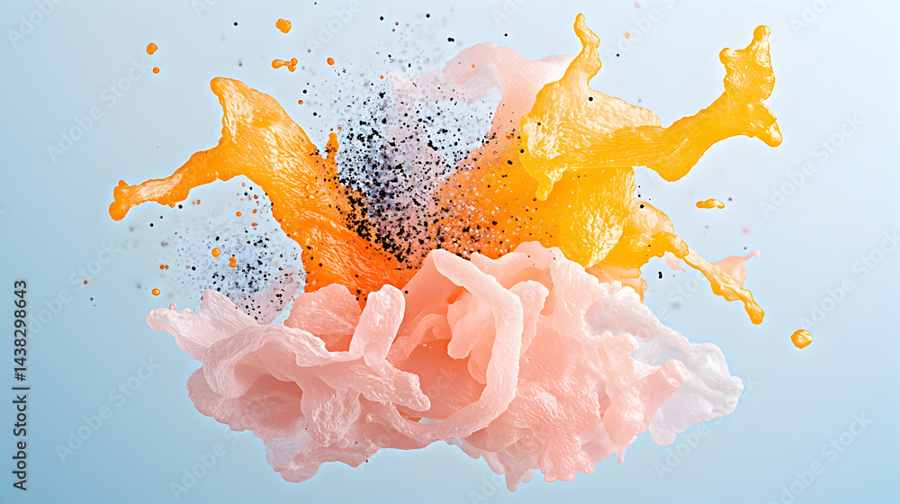 Poster dynamic abstract composition featuring flowing paint-like elements. could be used as a vibrant backg