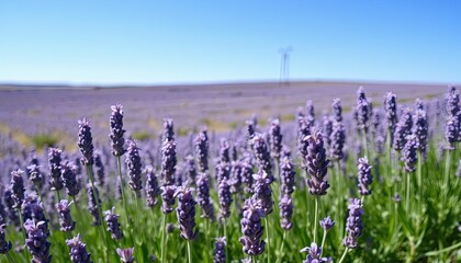 Obraz premium Vibrant Purple Lavender Field Under a Sunny Sky