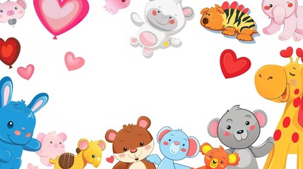 Cartoon Animal Love Heart Children's Toy Background: A Whimsical World of Playful Affection