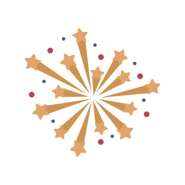 Stars exploding firework in flat design. Holiday firecracker with sparks explosion. Vector illustration isolated.