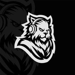 Angry puma head mascot animal esport illustration, black white