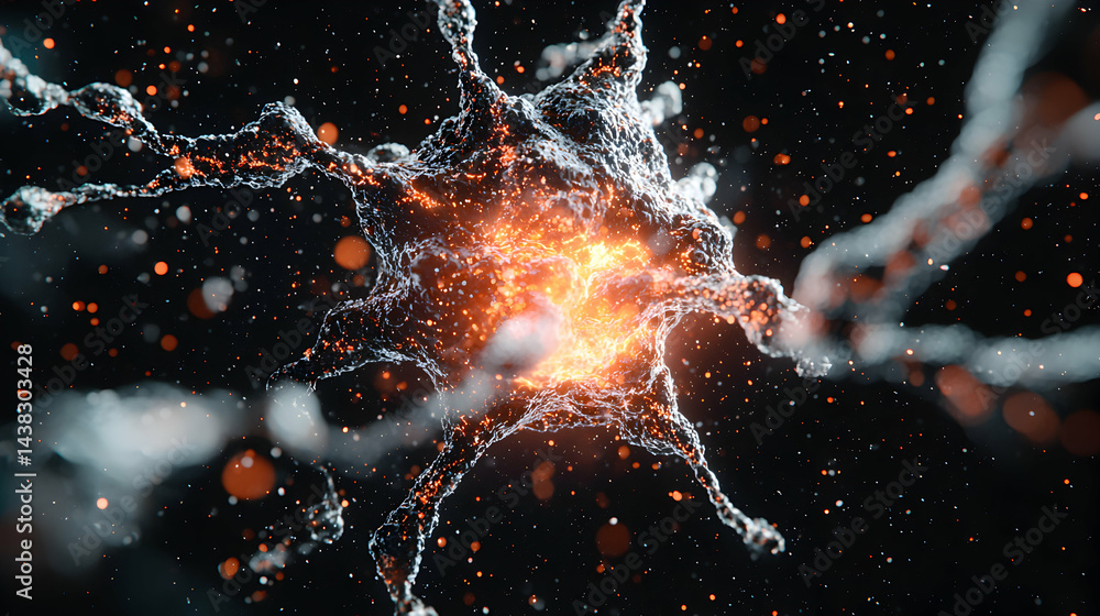 Poster depicts a neuron firing depicting communication within the brain's network of cells. suitable for ed