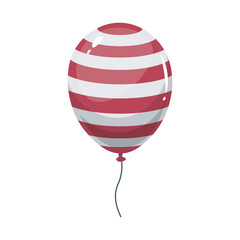Red striped balloon with string in flat design. Shiny holiday decoration. Vector illustration isolated.