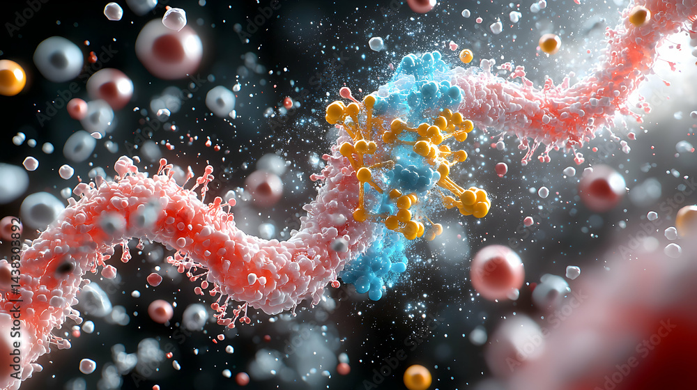 Poster microscopic view of cellular structures possibly representing biological processes or disease. sugge