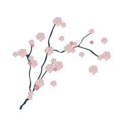 Sakura branch with flowers in flat design. Japanese pink cherry blooming. Vector illustration isolated.