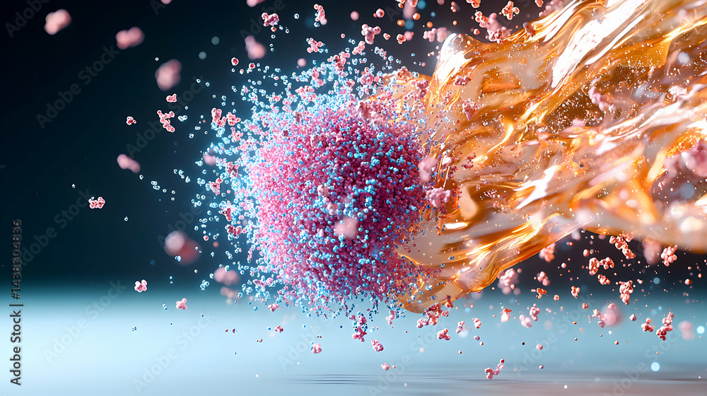 Aufkleber abstract digital art depicting a dynamic interaction of particles and fluid. excellent for scientifi