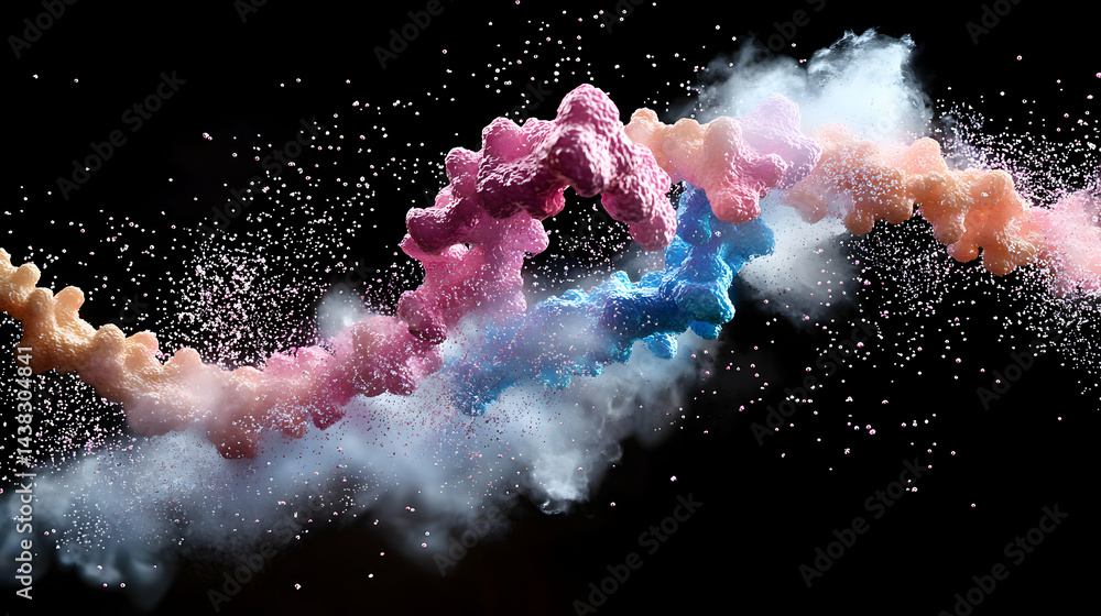 Poster a vibrant image of a biological structure with color gradients against a black background. suitable 