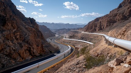 Long White Pipe Against a Clear Blue Sky in an Industrial Setting