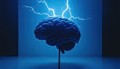 Electrified brain model; blue light, energy