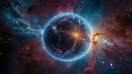 Obraz premium A blue sphere, our planet Earth, illuminated by the distant sun in the vast black space of the universe