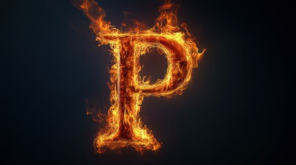 Fiery letter P, dark background, abstract design, concept art