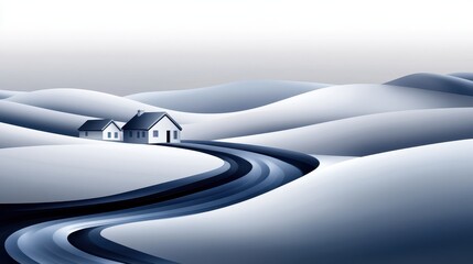 Winter Houses on Rolling Hills