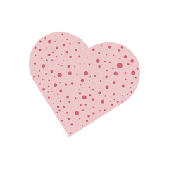 Pink heart with dots print in flat design. Romantic and lovely symbol. Vector illustration isolated.