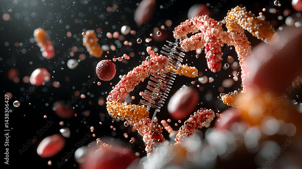 Poster this image shows a microscopic view of biological structures. suitable for science education or medi