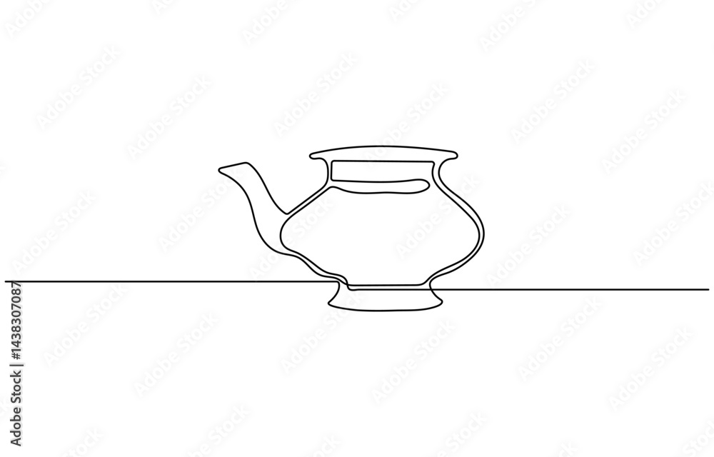 Poster continuous one line drawing of water pitcher glass. water jug in single line draw vector illustratio