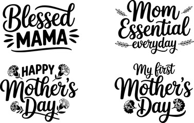 Mothers day black and white quotes and sayings vector designs collection