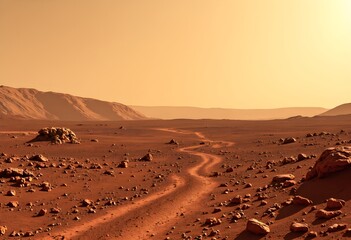 Surface of Mars with Rover Tracks Leading Away