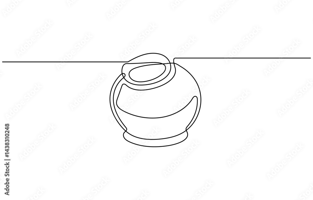 Poster continuous one line drawing of water pitcher glass. water jug in single line draw vector illustratio