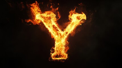 Fiery letter Y, burning alphabet, dark background, design element (1)