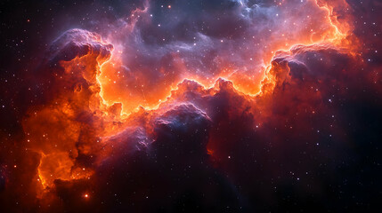 Obraz premium Fiery Red And Purple Nebula In Deep Space