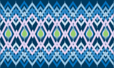 Abstract blue background with ethnic ikat pattern. Designed for printing on fabric, wallpaper, paper or notebook covers.