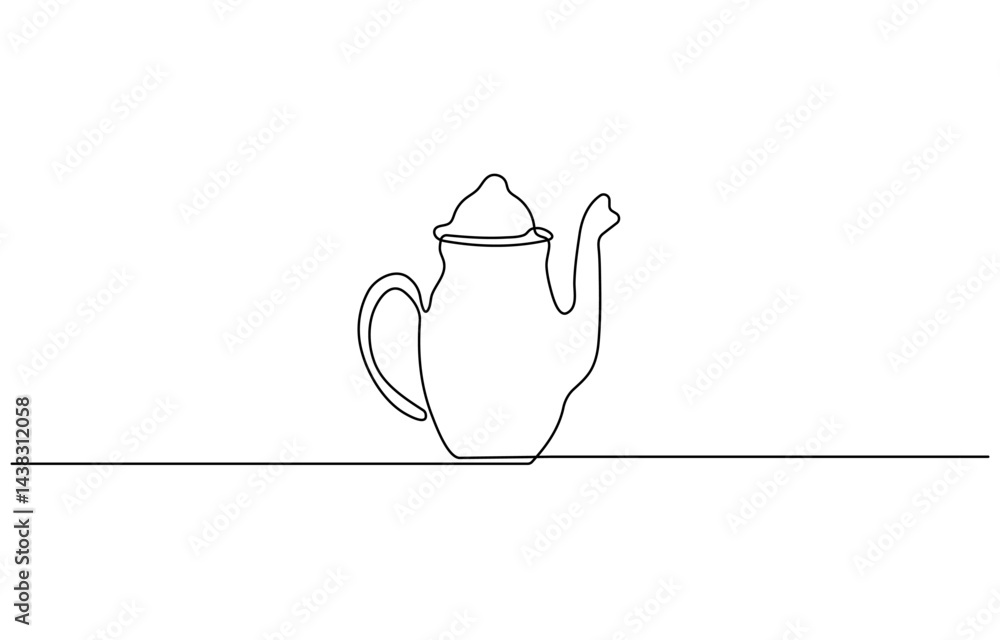 Poster continuous one line drawing of water pitcher glass. water jug in single line draw vector illustratio