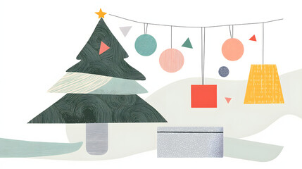 christmas, tree, holiday, decoration, xmas, winter, celebration, card, vector, christmas tree, star, illustration, snow, ornament, year, new, design, gift, new year, art, merry, greeting, december, se