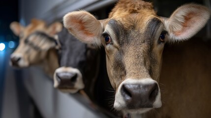 Close-up of three cows' faces