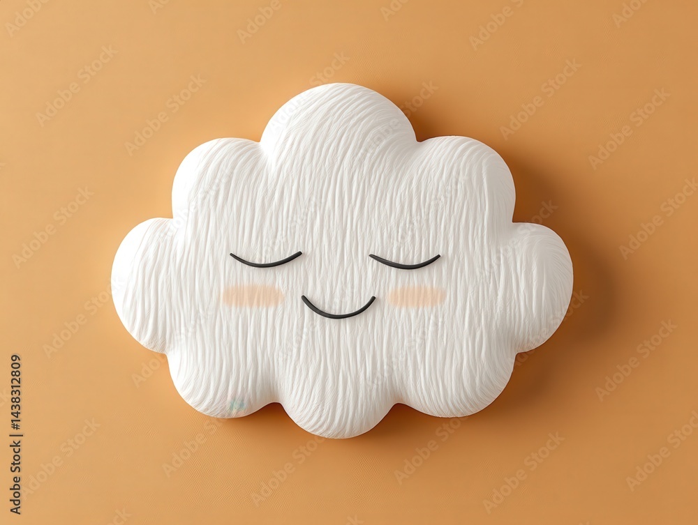 Poster smiling cloud decor object with cute minimal expression floating over warm toned background concept 