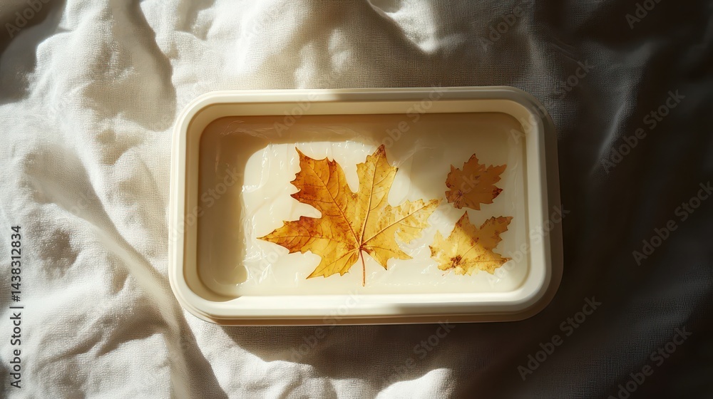 Poster A rectangular tray displaying pressed autumn leaves.