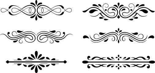 Decorative flourishes black and white vector ornaments for borders and page dividers