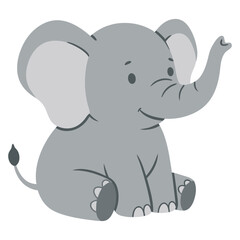 Fototapeta premium Cute Minimal Vector Character of a Smiling Elephant Sitting Happily on a White Background