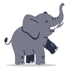 Fototapeta premium Happy Minimal Vector Illustration of an Elephant with a Playful Expression and Raised Trunk