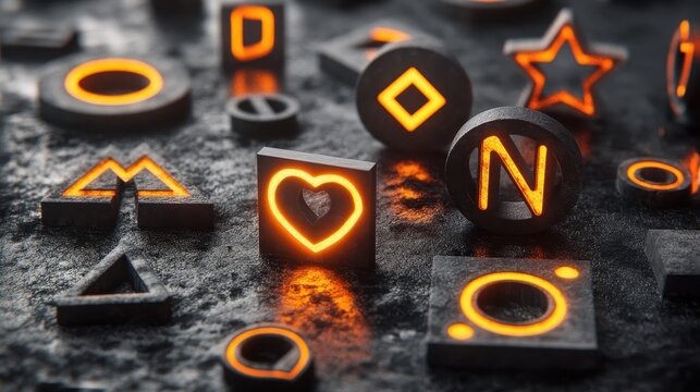 Abstract geometric shapes with glowing light accents.