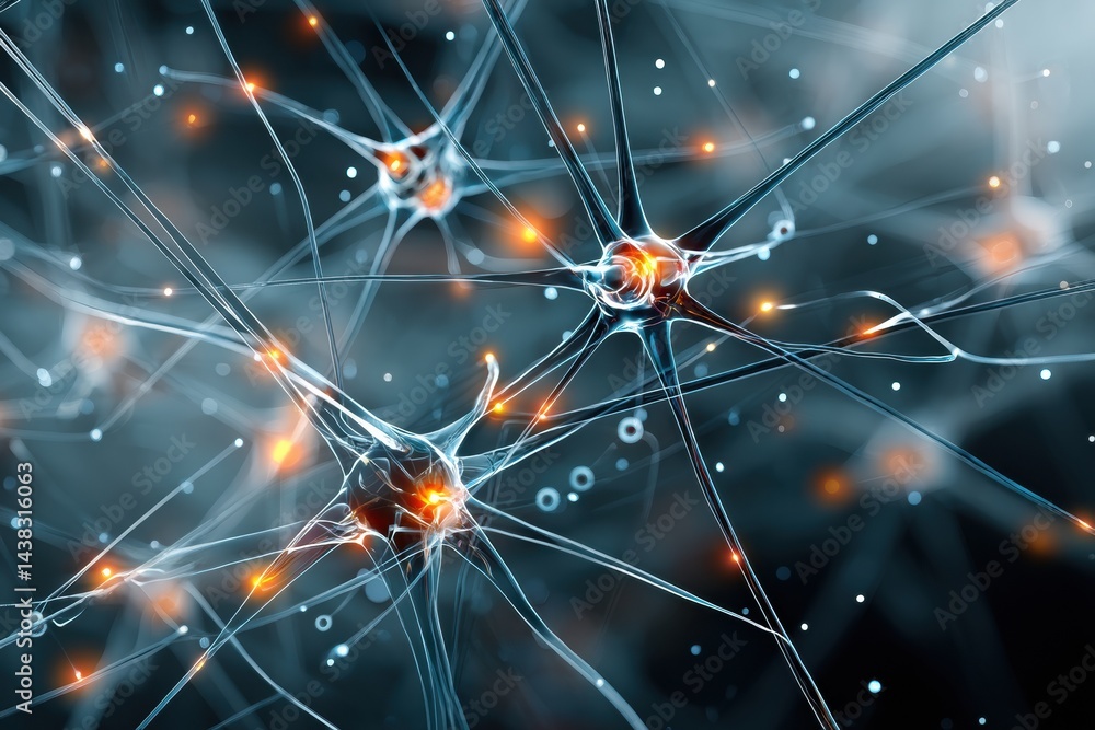 Aufkleber Neural Network Structure Showcasing Transparent Nodes and Electric Sparks in a Futuristic Design