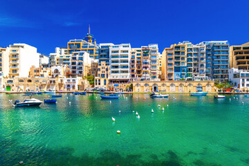 Beautiful view of the St Julian's Bay, Malta