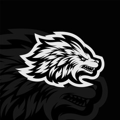 Angry wolf mascot character logo design, black white