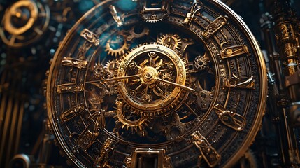 Intricate Steampunk Mechanism with Brass Gears and Clockwork Design